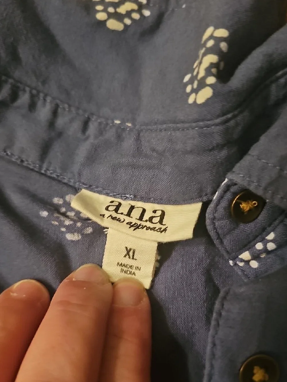 a.n.a Navy Button-Down Shirt with White Dot Motif